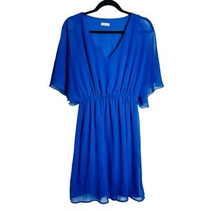 Everly Royal Blue Chiffon Flutter-Sleeve Midi Dress - Size: M